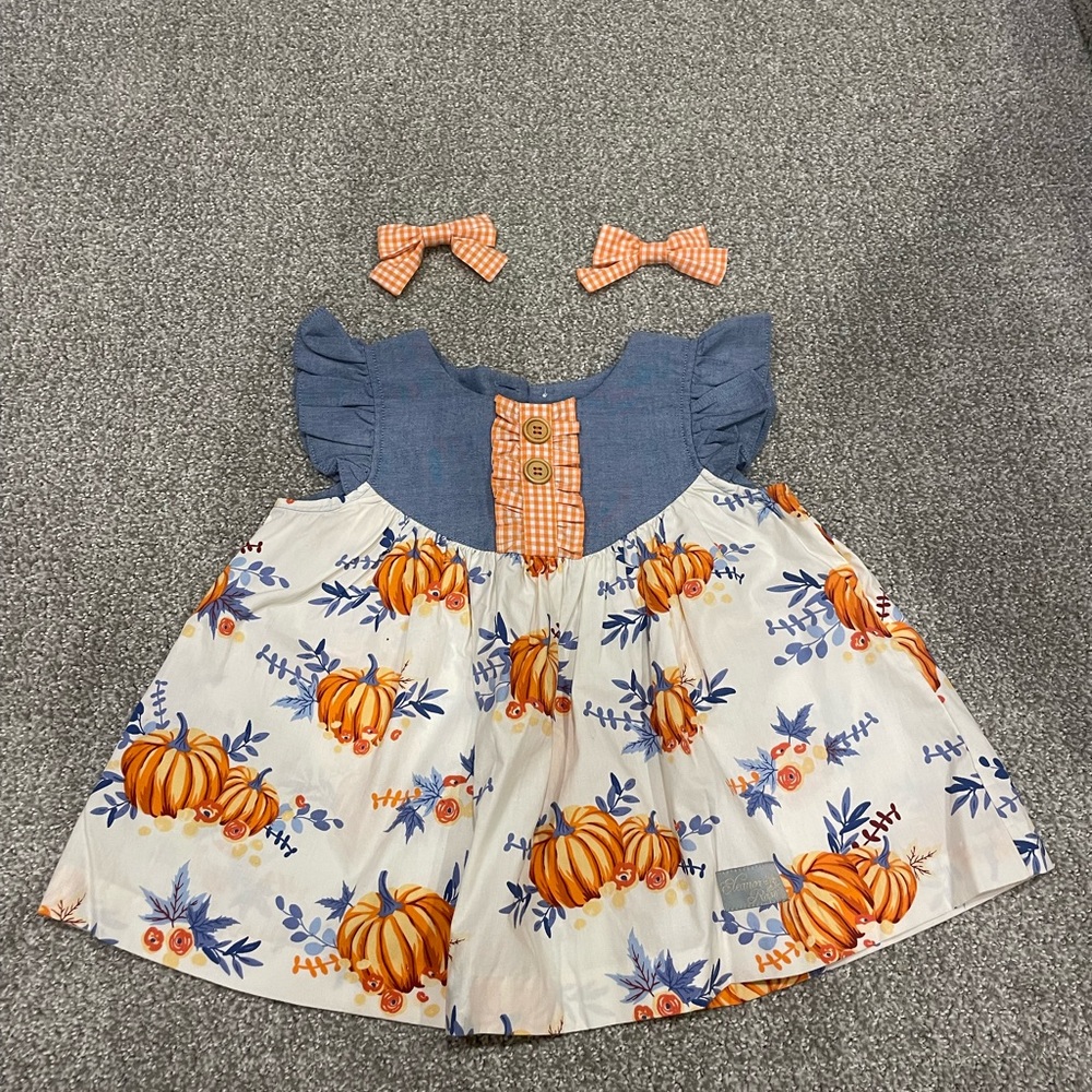 Eleonor Rose fall dress with matching bows | 3-4T
